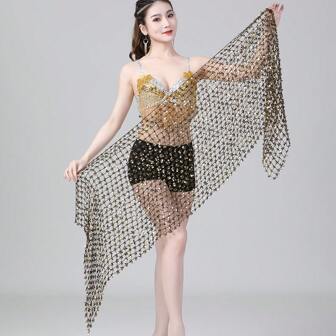 1 pièce Ceinture de hanche pour danse du ventre, châle en gaze brillante, ceinture de taille ajourée brillante, bande de taille, pièce de hanche pour prestation de danse