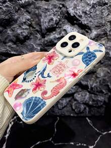 Capa de celular TPU à prova de choque com estampa de estrela do mar, tartaruga marinha e cavalo-marinho, compatível com Apple 16, 15, 14, 13, 12, 11 Pro Max - Multicolorido - Ver 3