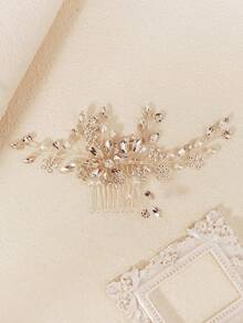 1pc Bridal Hair Accessory Comb, Vintage Silver Headpiece With Rhinestone And Pearl Decor, Suitable For Brides, Mothers, Bridesmaids And Other Women - Silver - View 7