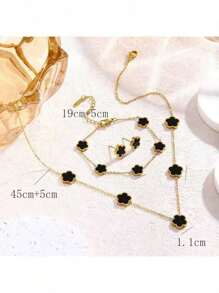 4pcs Set Stainless Steel Flower Petal Earrings, Bracelet & Necklace, Suitable For Girl, Any Occasion