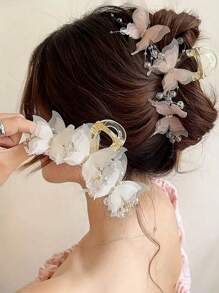 Schmetterling Haarclips, romantische Schmetterling-Perlen Haarclips, Hochsteck-Fee Haarclip mit Strass, rutschfester Haargreifer Accessoire, Haltekraft Greifer Haarzubehör für Frauen und Mädchen mit langem, dickem und dünnem Haar, 1 Stück/2 Stück, (Pink, Weiß, Blau, Lila)