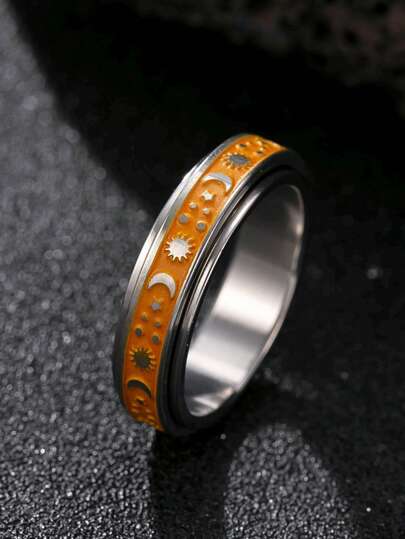 Anel giratório de aço inoxidável com estrela e lua para homens e mulheres, joias da moda, anel de ansiedade, uso diário, presente de feriado