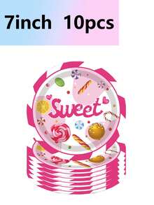 Set de 10 piezas de platos de papel con temática de pastel de caramelo, galletas para fiesta de cumpleaños, platos, vasos y servilletas de papel desechables, suministros para fiesta de cumpleaños, campamento, merienda, banquete, boda, con diseño de limón y paleta