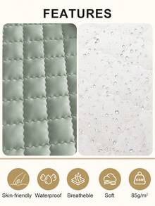 Sábana bajera impermeable, funda de colchón, cómoda y agradable para la piel, con estampado de cuadros lisos, decoración minimalista, sábana bajera ajustable para tamaños individual, matrimonial, king y queen, ideal para todas las estaciones, lavable a máquina, regalo para el Día de la Madre. - Verde - Ver 5