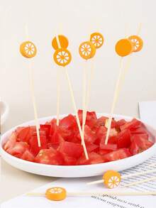 50 st. kreativa och söta engångstandpetare för frukt med orange mönster för KTV, hotelltandpetare för frukt och tårta, provsmakningstandpetare