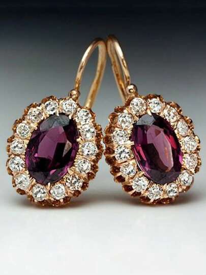 Orecchini pendenti eleganti con pietre di zirconia rossa incastonate in colore oro, per donne, accessori da sposa, fidanzamento e matrimonio