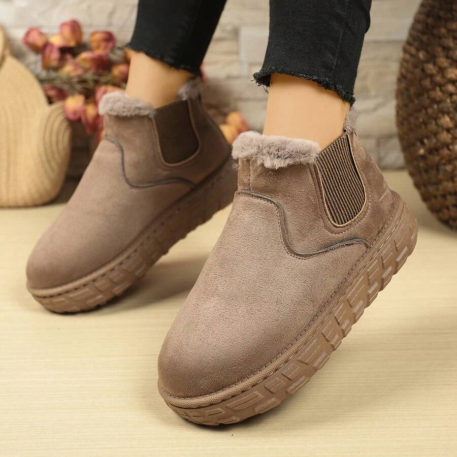 Botas de nieve para mujer, forro térmico cálido, suela gruesa, botas de tobillo con suela blanda para estudiantes, de fácil puesta