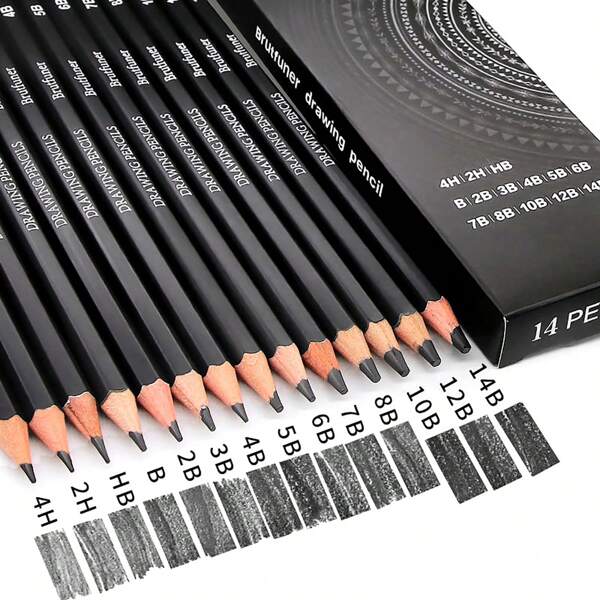 Premium Sketching Pencils Set - 2B To 14B, 0.3mm Lead, Wooden, Ideal For Artists & Students,School Supplies,Back To School