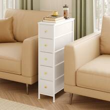 Space-Saving Narrow Dresser Tower With 4/5 Drawers, Black Storage Chest With Sturdy Steel Frame & Wood Tabletop, Versatile Organizer Cabinet For Bedroom, Bathroom, Entryway And Closet, Perfect Mother's Day Present - 白色 - 查看 6
