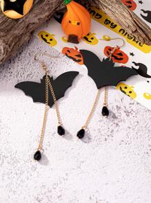 1 par de aretes con borlas en forma de murciélago negro de acrílico, aretes creativos de Halloween