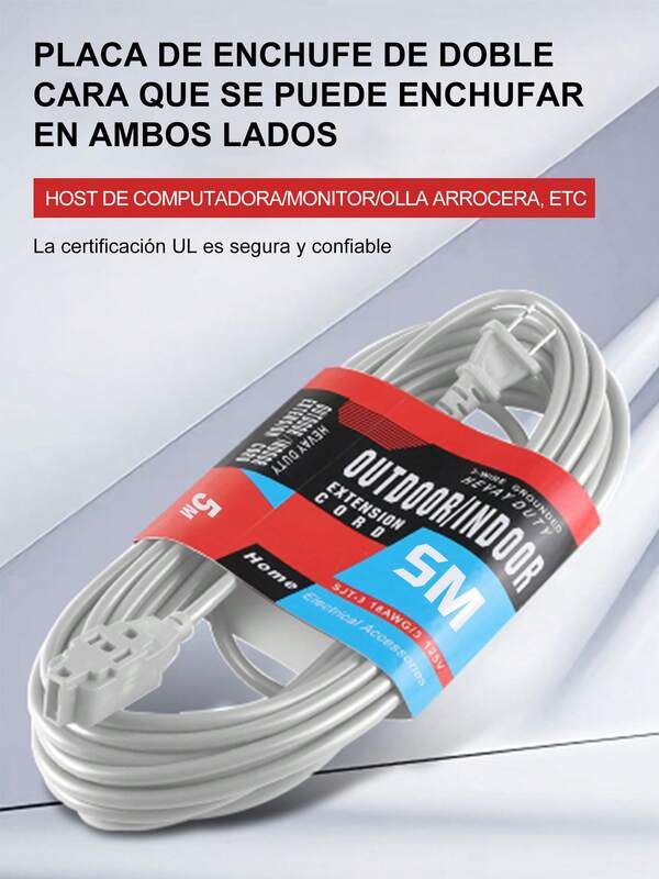 Cable de extensión doméstico de 5 m, cable de extensión de alimentación con enchufe, 3 tomas, adecuado para herramientas eléctricas pesadas y viajes