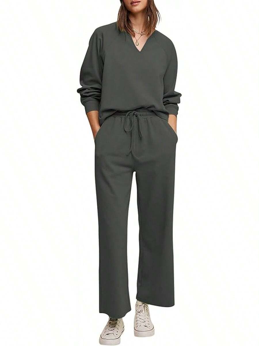 Cakulo Womens Sweatsuits 2 Piece Lounge Sets Fall Outfits Wide Leg Jogger Sweat Pants Loungewear Set Track Suits