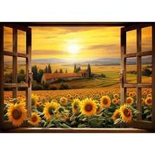 Brand New 5D DIY Diamond Painting Kit - Countryside Sunset Sunflower Scenery, Round Acrylic Colored Cross Stitch Mosaic Craft, Perfect Home Decor Gift, Suitable For Adults And Beginners, Beautiful Holiday Gift - Multicolor - View 2