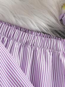 3 件套年轻女孩休闲夏季套装，带花卉印花吊带条纹长袖上衣和裤子 - 紫色 - 查看 5