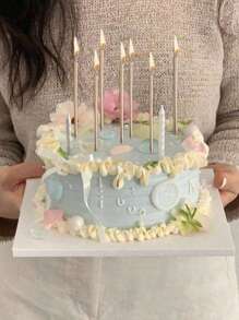 6/12/24 شمع كعكة (6 حبات/علبة) - شمع كعكة طويل رفيع بطيء الاحتراق، شمعات شبيهة بالأقلام مناسبة لأعياد الميلاد والزفاف والحفلات السعيدة (لون الشمبانيا الذهبي)