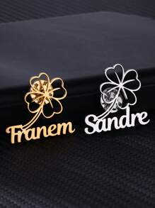 Broșe personalizate cu nume de trifoi cu patru frunze și insigne pentru femei și bărbați, din oțel inoxidabil, personalizate, broșă, insigne, bijuterii personalizate pentru petrecere de nuntă pe haine