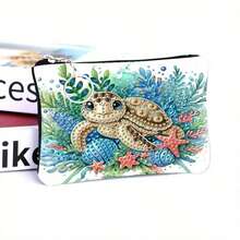 1 Set Diamond Painting Craft Kit, Ocean Animal Style Coin Purse Women Ins Zipper Mini Bag, Women Short Hanging Pouch With Keychain Card Holder, Made With Crystal Round Diamond DIY, Suitable For Daily Travel Carry-On Storage