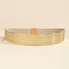 1 件女士简约优雅纯色金色金属双扣松紧腰带，百搭连衣裙、衬衫、夹克秋季、万圣节