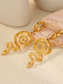 女士复古蛇形吊坠不锈钢耳环，18k 镀金防褪色环形耳环，派对婚礼珠宝度假配饰，万圣节圣诞节礼物 - 多款 - 查看 2