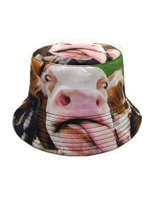 1 Stück Herren umkehrbarer Fischerhut mit einzigartigem Tier Muster, geeignet für lässige Outfits im Frühling und Sommer