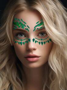 (1 张) 黑色、绿色、黑色和红色脸部水钻贴纸，Y2K 服装派对音乐节闪光宝石眼部和脸部装饰贴纸，透明防水持久逼真自粘水钻贴纸 - 綠色 - 查看 7