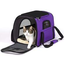 Secure Zipper Anti-Escape Pet Carrier Backpack | Spacious Ventilated Foldable Cat/Dog Travel Bag | Car & Airline Approved Collapsible Cage With Breathable Design - Màu tím - Xem 10