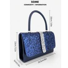 New Sparkly Glitter Evening Bag Clutch Purse For Women Rhinestones Royal Blue Clutch Bag With Handle And Silvery Chains Handbag Shoulder Bag For Party Wedding Formal Occasion Small Clutches Purse - 寶藍色 - 查看 9