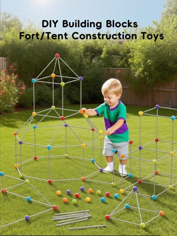 DIY Building Blocks, Fort/Tent Construction Toys Available In Three Different Configurations 70/98/128PCS, Construction Toys,Tent Building Toys, Kindergarten Large DIY Mosaic Toy Multi-Color Mix, ABS Material