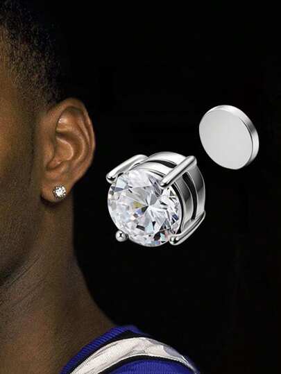 1 Pair Copper Plated Cubic Zirconia Magnetic Stud Earrings, Suitable For Daily Wear