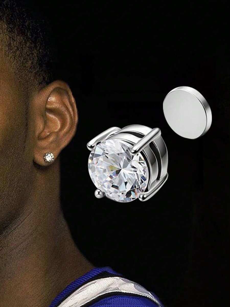 1 Pair Copper Plated Cubic Zirconia Magnetic Stud Earrings, Suitable For Daily Wear - Magnetic Type - View 1