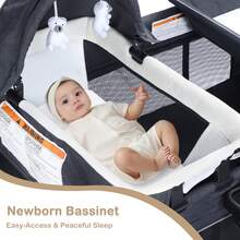 Kinder King 4 In 1 Foldable Pack And Play With Bassinet & Changing Table, Portable Playard For Babies And Toddlers, Convertible Newborn Crib Baby Bed With Canopy, Storage Bag, Dark Gray - 深灰色 - 查看 5
