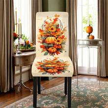 Juego de 1/4/5/6/7/36 fundas de silla con estampado de temas de Halloween, flores, calabazas, adecuadas para la decoración diaria moderna de interiores, restaurantes, hoteles, fiestas, bodas, comedores, cocinas. Fundas de silla elásticas lavables para mesas cuadradas - ZYT-147 - Ver 17