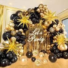 116pcs Gold & Black Balloons With Foil Explosion Star Decorations, Suitable For Boys, Girls, Kids, Infants, Gift Giving, Baby Shower, Gender Reveal, Wedding, Birthday, Room, Party Supplies