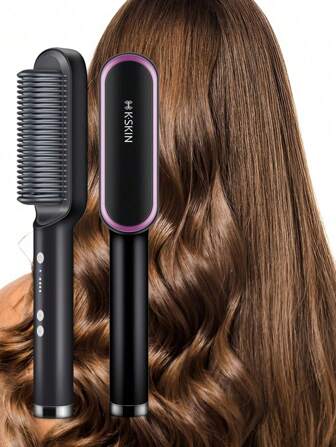 Hair Straightener Brush,Ring Hair Straightener Comb Straightening Brush For Women With 5 Temps 20s Fast Heating 2 In 1 Curling Iron Electric Hot Comb Hair Straightener Comb Hair, Black 1 Pc