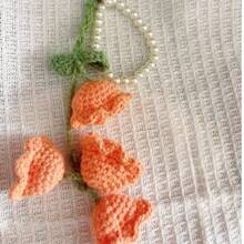 1pc Handmade Crochet Lily Of The Valley Keychain With Pearl Chain, Boho Style Bag Charm, Decorative Pendant For Backpacks Or Bags, Unique Birthday Gift Or Party Favor, 22cm (8.66 Inches) Length, Floral Design In Pastel Colors, Crochet Flowers