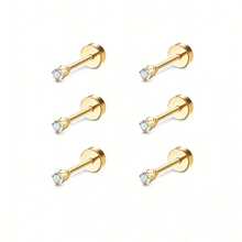 SENLANSP 6 Paar/12 Paar 2mm Micro CZ/kugelförmige Ohrringe mit Flachrücken, geeignet für Frauen und Männer, Edelstahl hypoallergene Ohrringe, bequeme Schraubverschluss Ohrknorpel Ohrringe