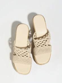 女士时尚手工编织厚底凉鞋，坡跟菱形图案波西米亚风海滩婚礼派对办公室户外健身房，春夏