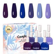 Set di smalti gel per unghie Camila in viola e blu, 6 colori da 14g/15ml ciascuno, tra cui lilla chiaro, azzurro pastello, lavanda estivo, blu ghiaccio, kit per manicure fai-da-te con smalto gel da imbibire, adatto all'uso domestico e per salone di bellezza per le donne.