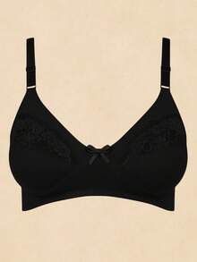 Plus Size Bra Without Reinforced Pads Satin Support - 黑色 - 查看 3