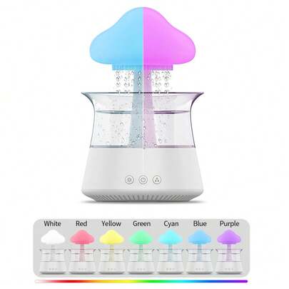 Cloud Rain Humidifier For Bedroom & Large Room Water Drip Humidifier With LED Night Light Waterfall Lamp Mushroom Humidifier Rain Sounds White Noise Humidifier Air Humidifiers For Bedroom Desk