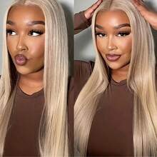 Eulisi P10/613 直发蕾丝前假发真人发 13x4 可戴无胶假发真人发 150 密度金色挑染蕾丝前假发真人发浅棕色预拔婴儿发万圣节服装 - S10/613 - 查看 2