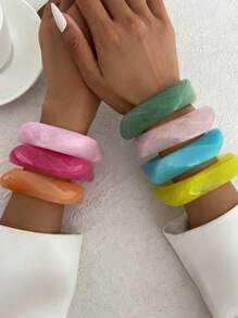 1pc Colorful Retro Exaggerated Square Resin Bracelet, Suitable For Daily, Party, Beach Wear