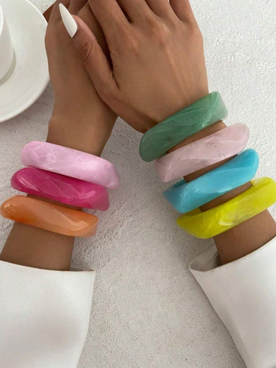 1pc Colorful Retro Exaggerated Square Resin Bracelet, Suitable For Daily, Party, Beach Wear
