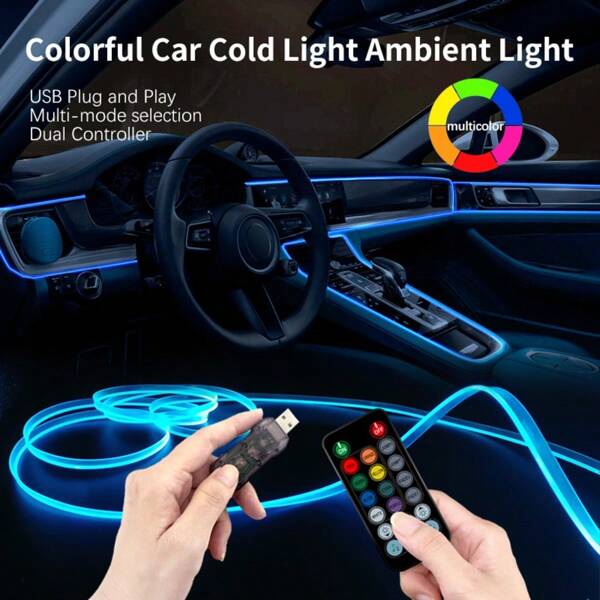 3M USB Blue LED Car Lnterior Atmosphere Light EL Cool Light Line Neon Strip For Automotive DIY Flexible Lights