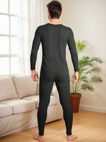 1 Set Men's Thermal Underwear Set, Stretchy Fabric Tight-Fit Base Layer Pajamas Home Wear, Warm Insulating, Winter