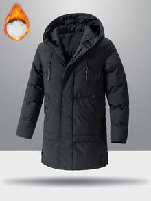 Men's Padded Coat, Mid-Length Knee-Length Warm Hooded Winter Coat, Casual Daily, Business Commute, Outdoor Sports , Fall Winter - Black - View 5