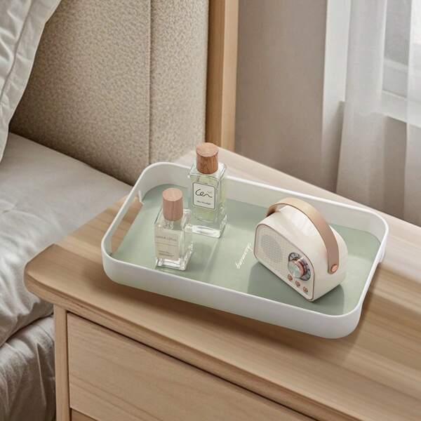 CASEGRACE 1pc Desktop Organizer Tray, Simple Rectangular Makeup Organizer With PU Leather Inside Bottom, Stylish Jewelry Tray For Entryway Keys, Dresser Perfume Cosmetics Storage -- Suitable For Daily Use
