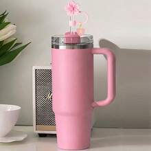 2 件/套心形和字母花卉可重复使用吸管盖，粉色杯字母标记，以及硅胶花卉吸管盖，适合 10 毫米大直径吸管，现代简约玻璃杯的可爱字母配件