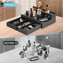 Cologne Organizer For Men With Drawer, Wood Cologne Stand Display Shelf With Hidden Compartment, Perfume Holder Organizer For Dresser, Room Essentials For Men, Display Risers, Gift For Husband, Father - Black - View 4