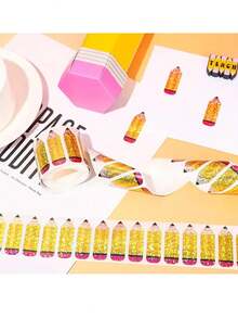 500 张/卷全息激光切割铅笔贴纸，防水自粘密封贴纸，适用于剪贴簿、信封、第一天装饰和 DIY 学校用品、铅笔装饰、剪贴簿装饰